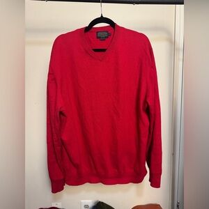 Cotton Cashmere pendleton vneck red sweater size XL